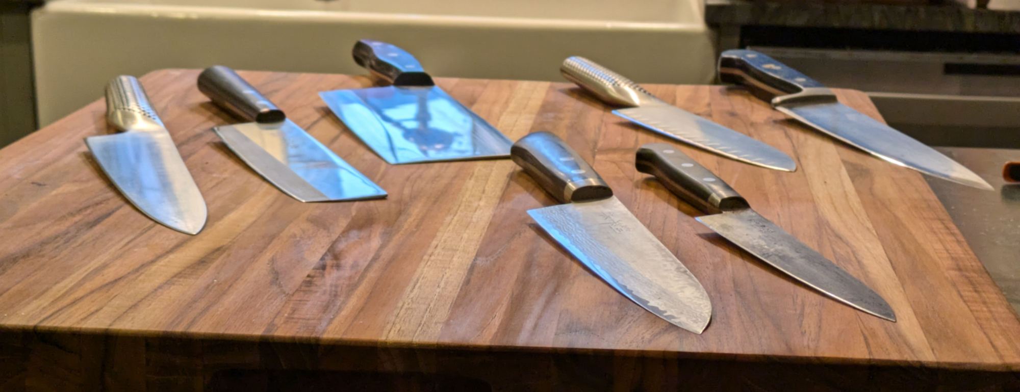 Freshly sharpened knives on the cutting board
